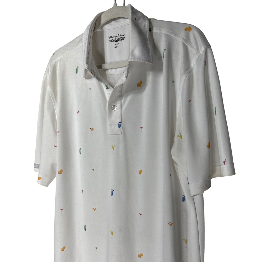 Straight Down Performance Golf Polo Shirt White Cocktail Print Size‎ Medium